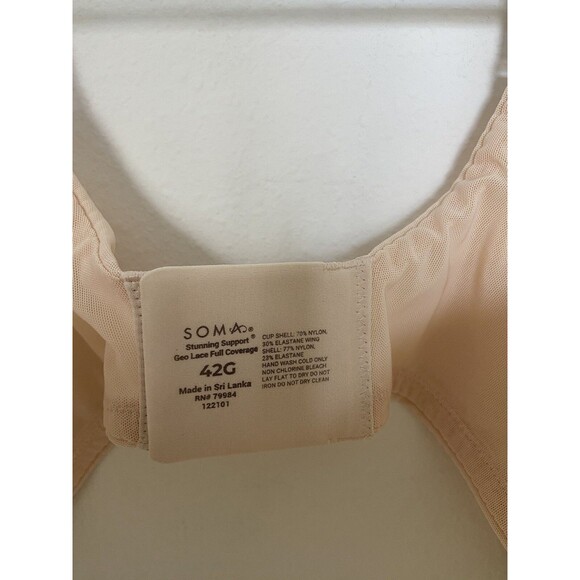 Soma Stunning Support Geo Lace Full Coverage Bra 42G Pale Sand Womens Underwired - Picture 4 of 8